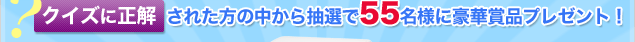 クイズに正解された方の中から抽選で55名様に豪華賞品プレゼント!