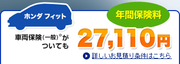 【ホンダ フィット】車両保険(一般)がついても年間保険料27,070円