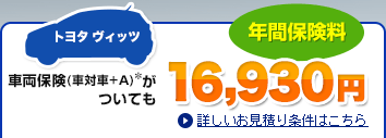 【トヨタ ヴィッツ】車両保険(車対車+A)*がついても年間保険料17,830円