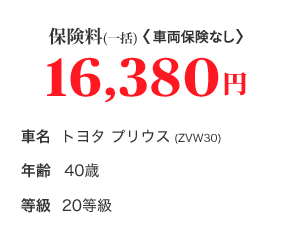 �ی����i�ꊇ�j���ԗ��ی��Ȃ��� 16,380�~ �Ԗ� �g���^ �v���E�X (ZVW30)  �N�� 40�� ���� 20����