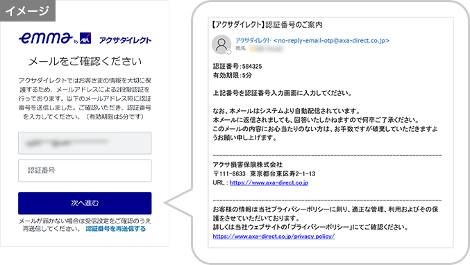 「【アクサダイレクト】認証番号のご案内」メールについて