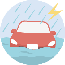 ゲリラ豪雨の発生で、道路が冠水し車が水没した
