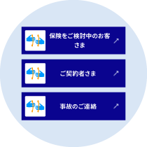 ステップ2 ご用件に応じて「保険をご検討中のお客さま」「ご契約者さま」「事故のご連絡」のボタンを押す