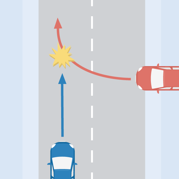 事故状況：直線道路を走行中、右側のスペースから右折で出てきた相手トラックと接触。