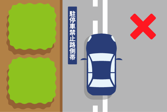 ④駐停車禁止路側帯（実線と破線の計2本）