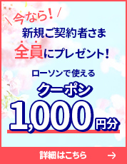 今なら！新規ご契約者さま全員にプレゼント！ ローソンで使えるクーポン1,000円分 詳細はこちら