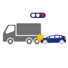 前方不注意により赤信号で停止中のトラックに追突して、トラックと積荷に損害を与えてしまった。