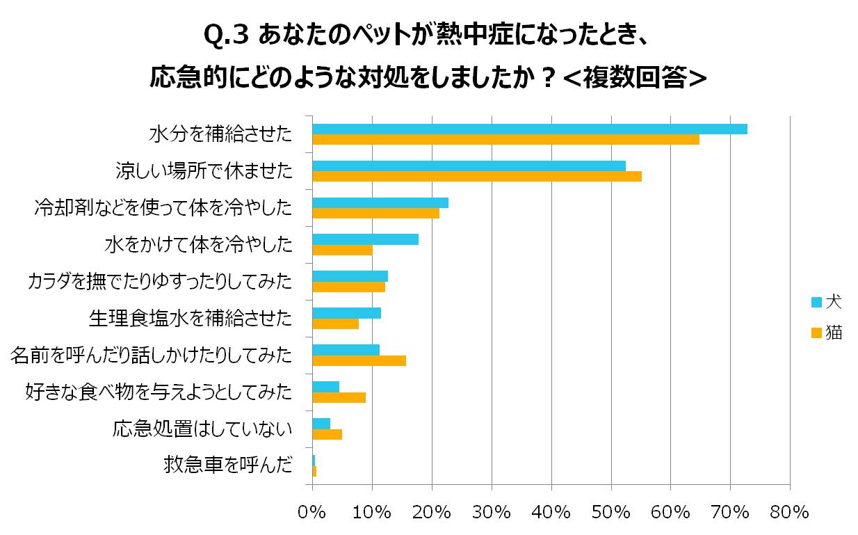 あなたのペットが熱中症になったとき、応急的にどのような対処をしましたか？