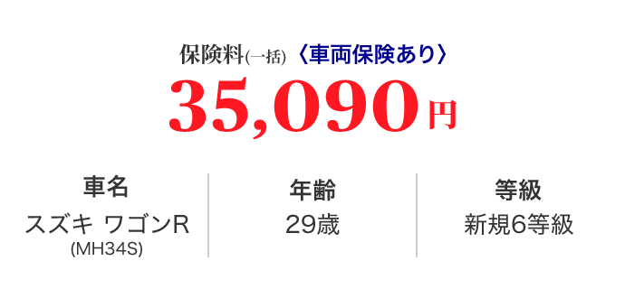 �ی����i�ꊇ�j ���ԗ��ی����聄 35,090�~ �Ԗ� �X�Y�L ���S��R (MH34S) �N�� 29�� ���� �V�K6����