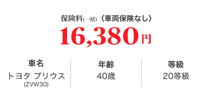 �ی����i�ꊇ�j ���ԗ��ی��Ȃ��� 16,380�~ �Ԗ� �g���^ �v���E�X (ZVW30)  �N�� 40�� ���� 20����